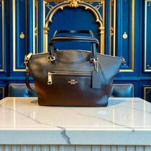 COACH Prairie Pebbled Leather Satchel Crossbody (Black & Gold Classic)